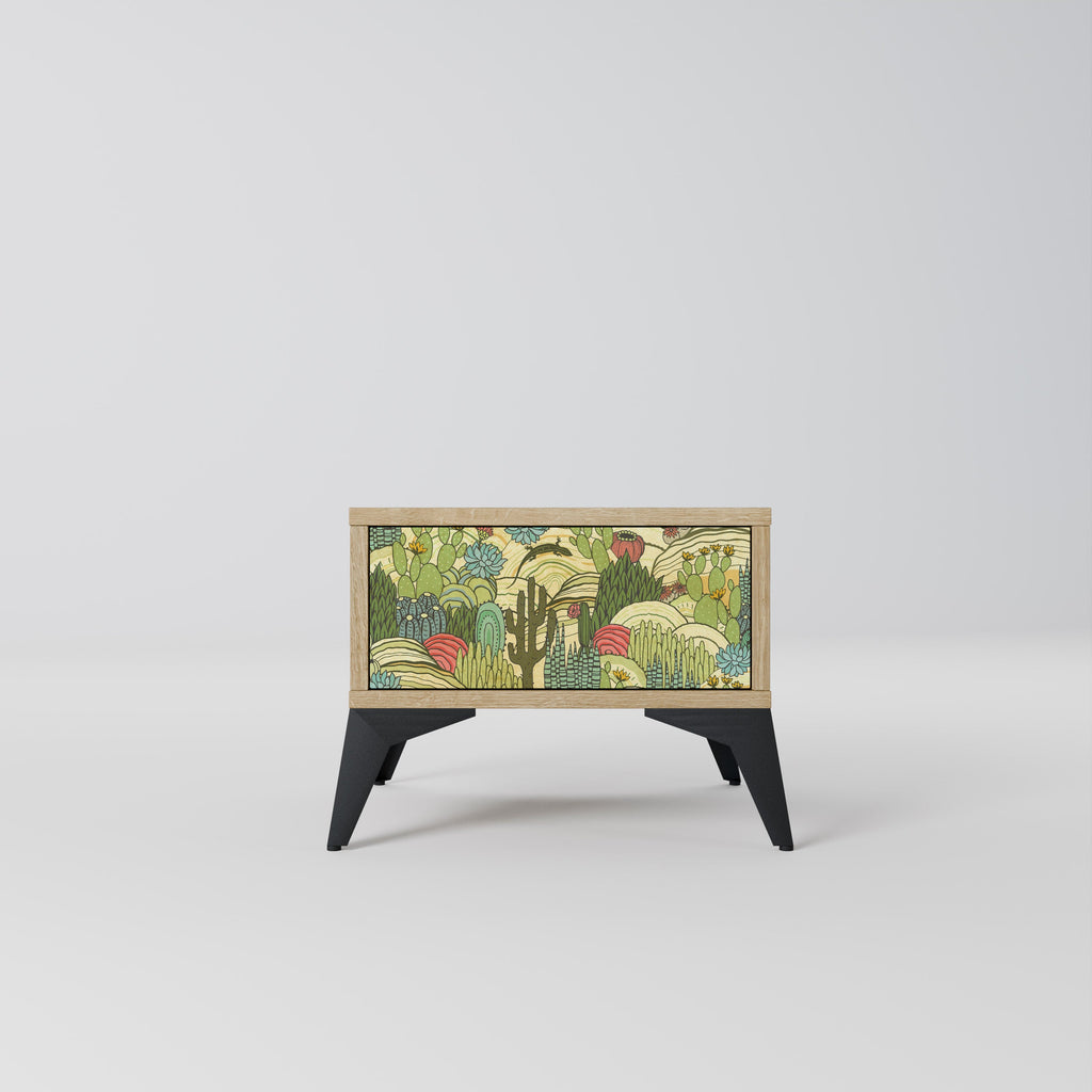 SUCCULENTS KALEIDOSCOPE Nightstand in Oak Effect