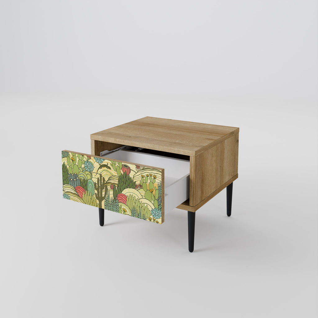 SUCCULENTS KALEIDOSCOPE Nightstand in Oak Effect