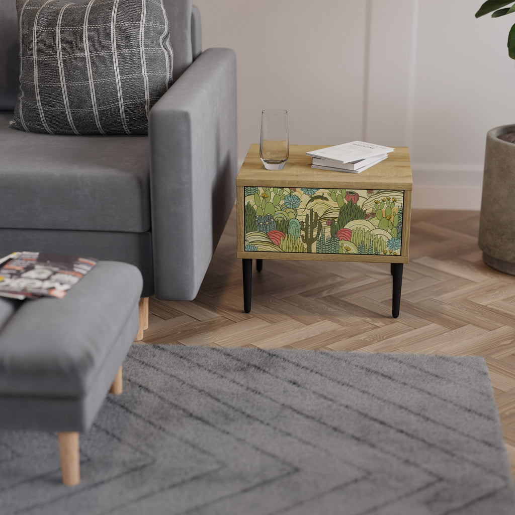 SUCCULENTS KALEIDOSCOPE Nightstand in Oak Effect