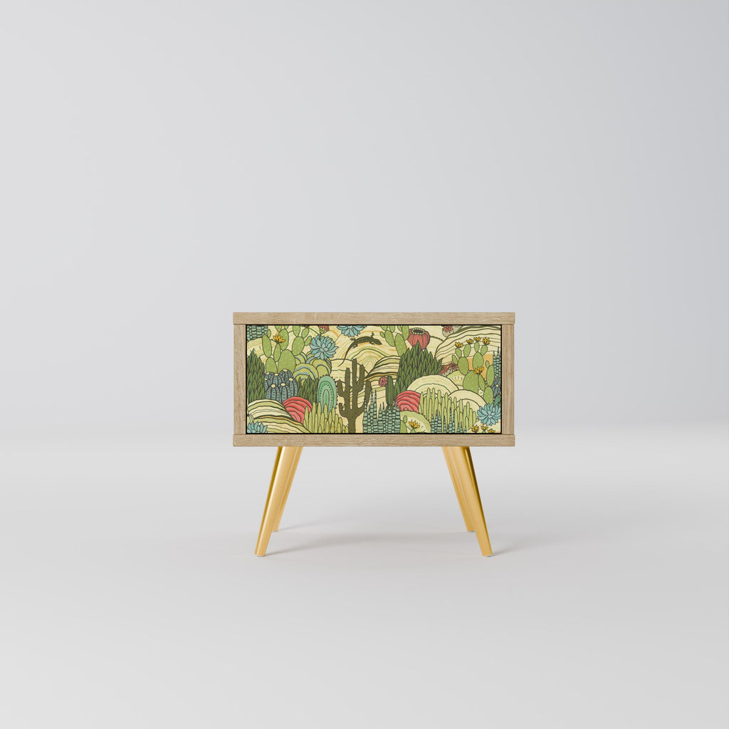 SUCCULENTS KALEIDOSCOPE Nightstand in Oak Effect