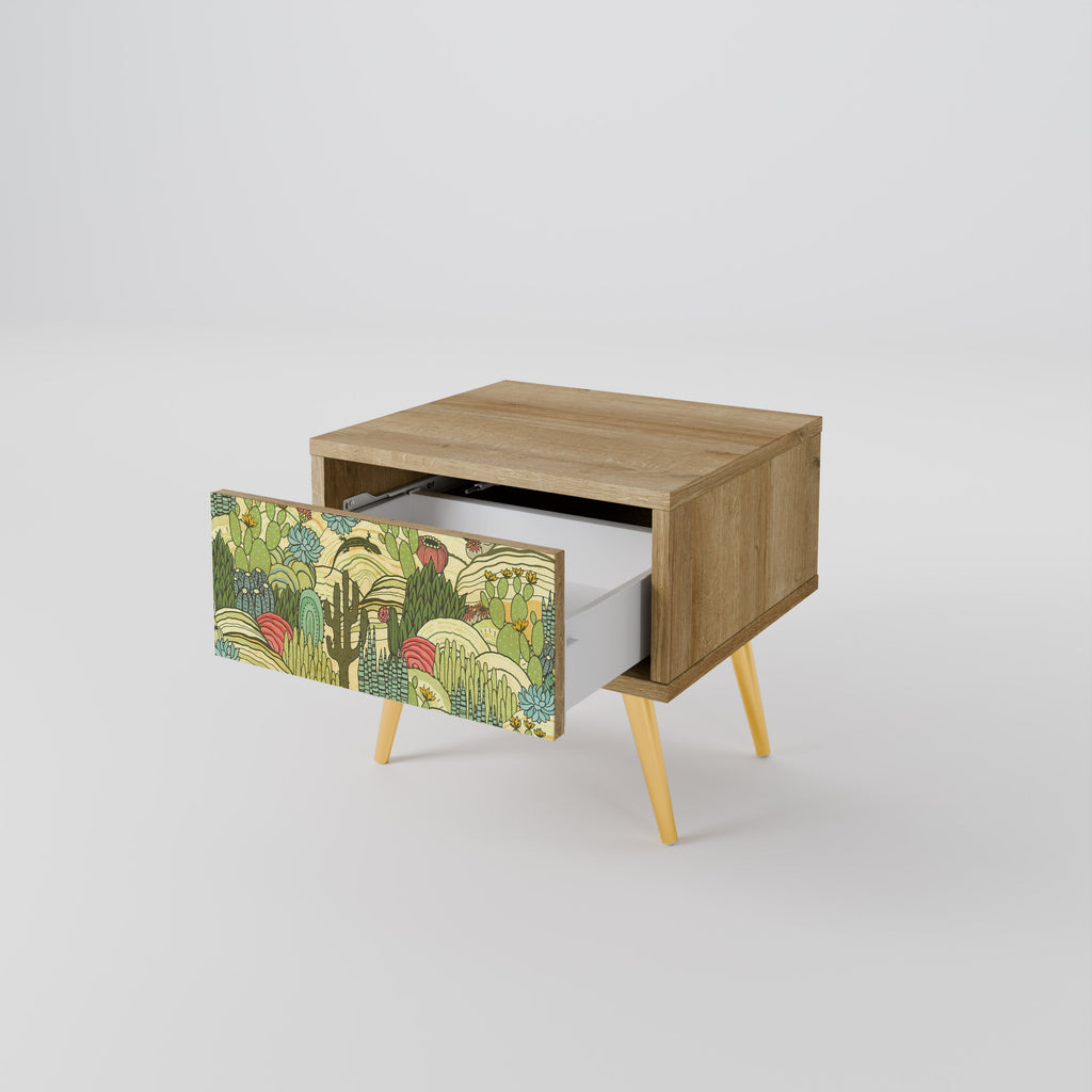 SUCCULENTS KALEIDOSCOPE Nightstand in Oak Effect