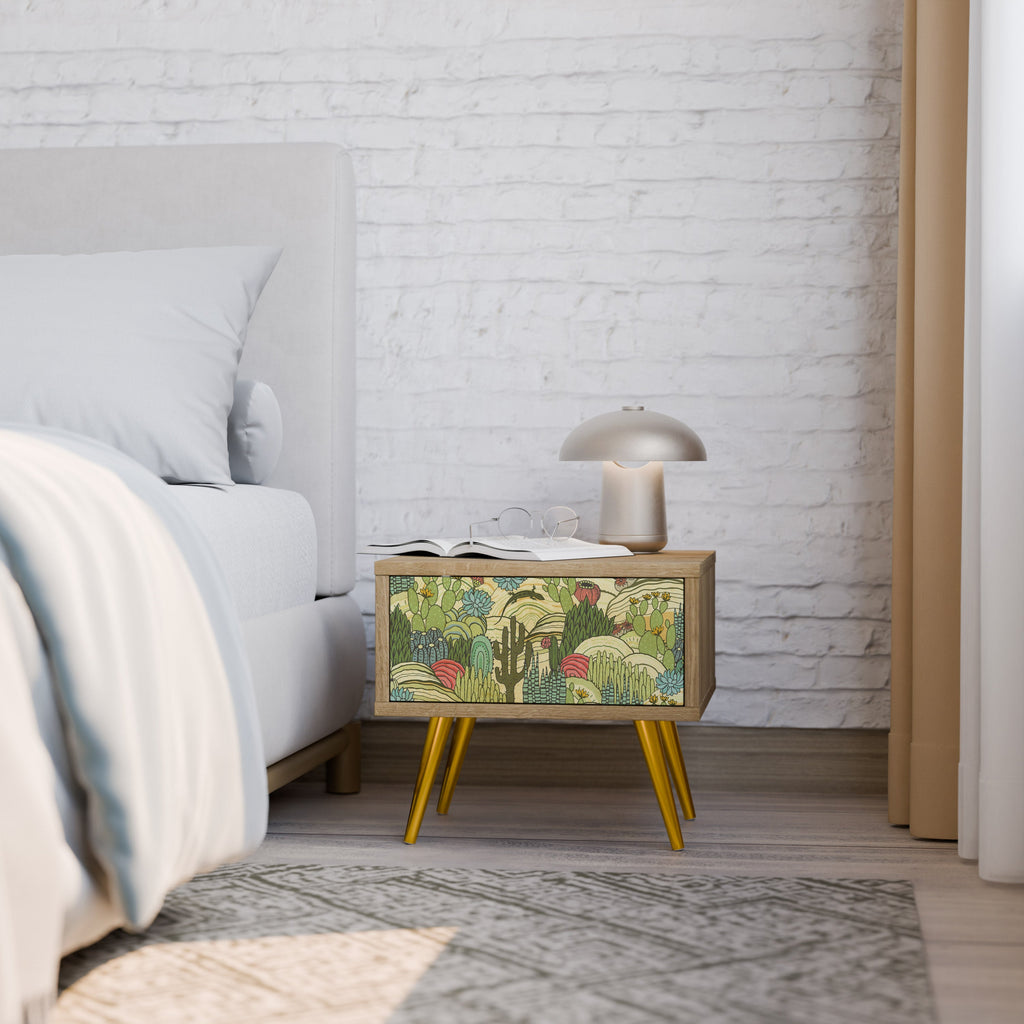 SUCCULENTS KALEIDOSCOPE Nightstand in Oak Effect