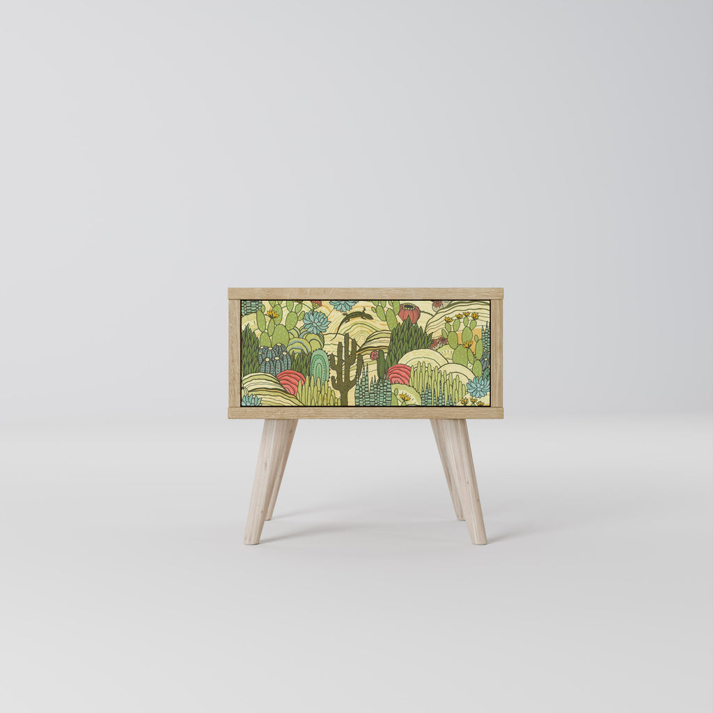 SUCCULENTS KALEIDOSCOPE Nightstand in Oak Effect
