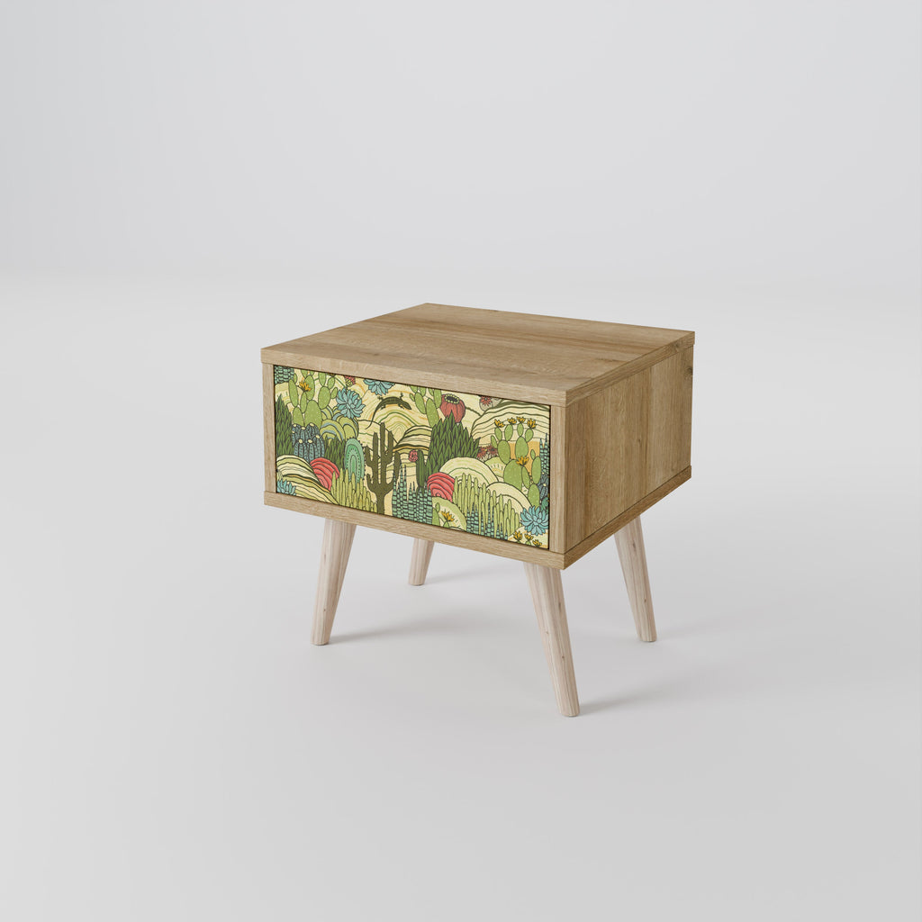 SUCCULENTS KALEIDOSCOPE Nightstand in Oak Effect