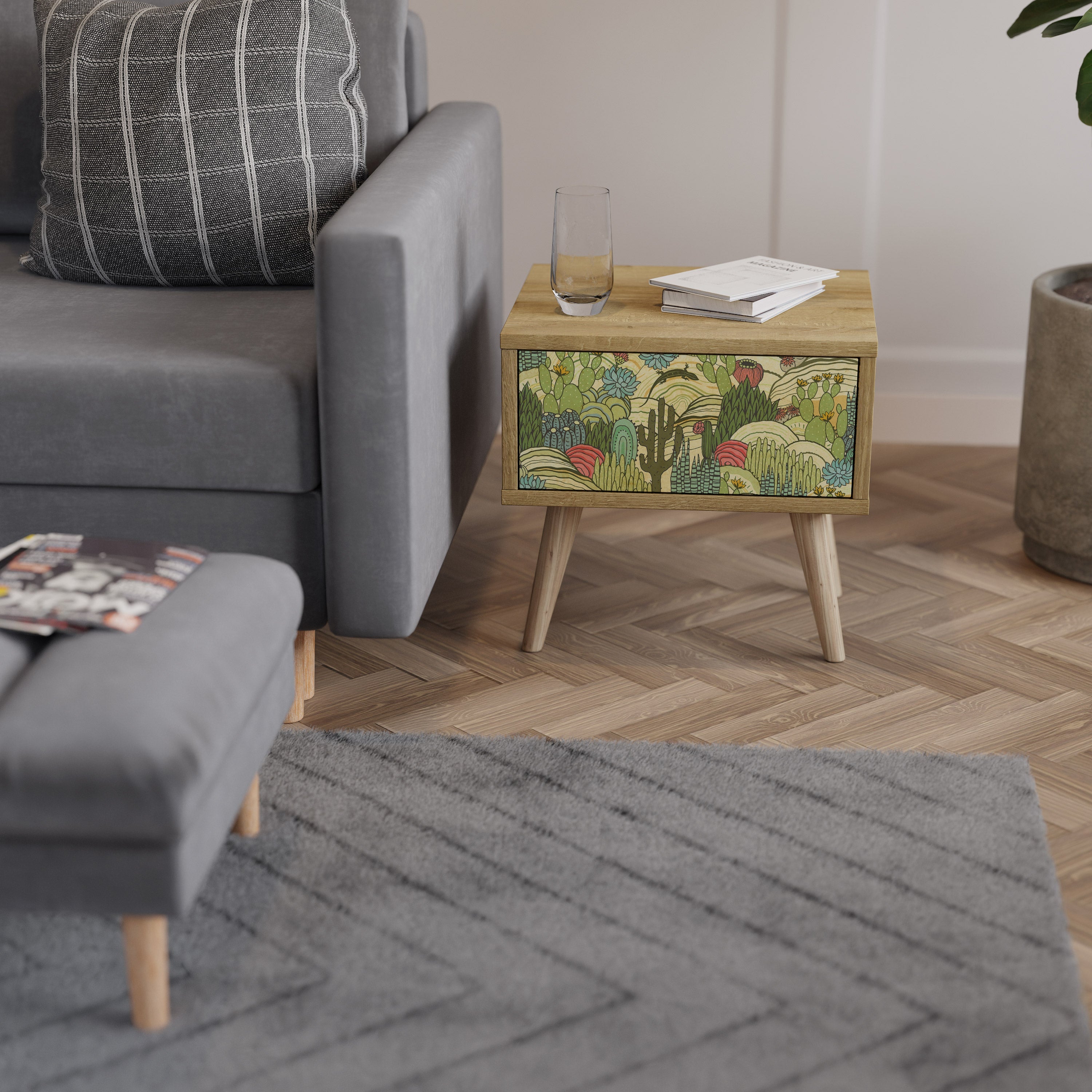 SUCCULENTS KALEIDOSCOPE Table de chevet effet chêne