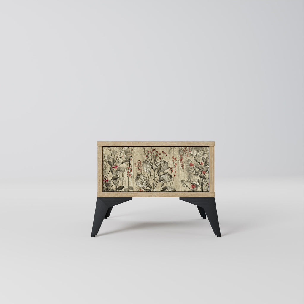 HERBAL GRACE Nightstand in Oak Effect