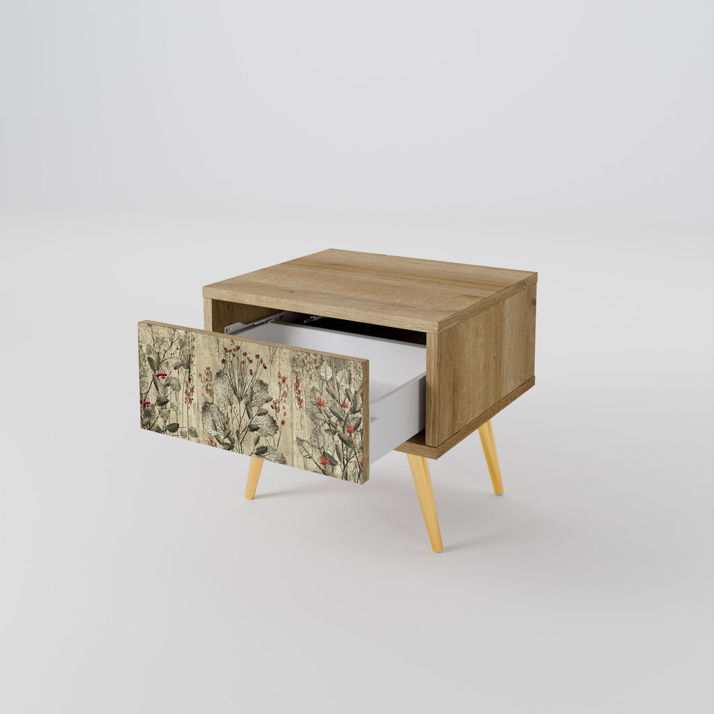 HERBAL GRACE Nightstand in Oak Effect