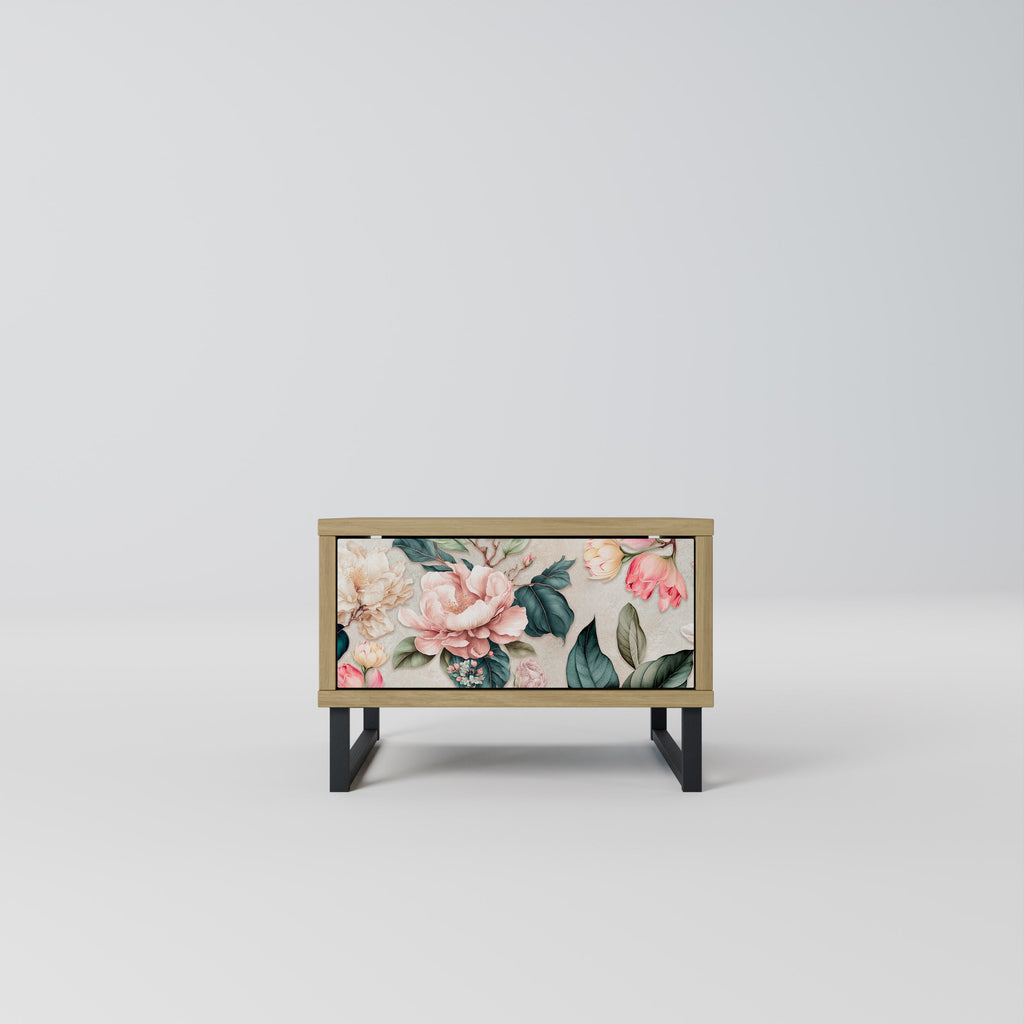 FLORAL GRACE Nightstand in Oak Effect
