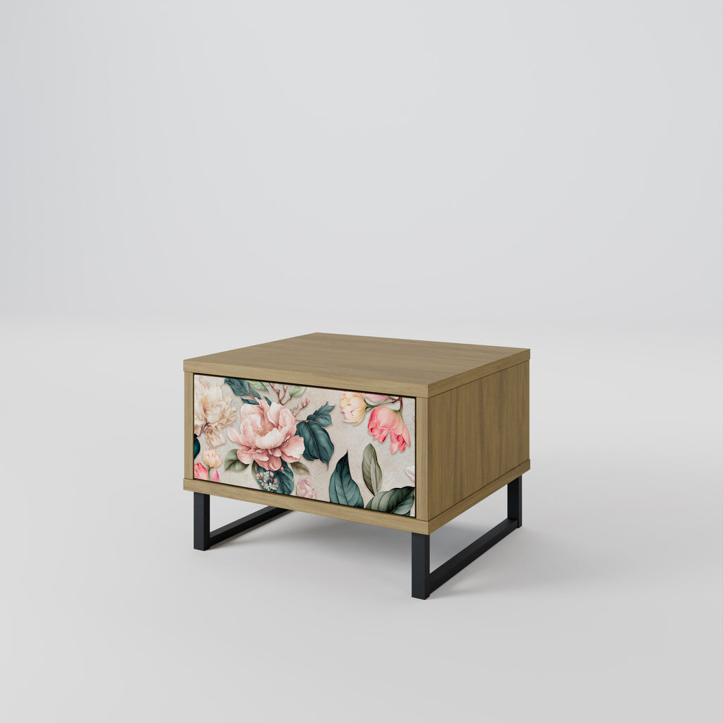 FLORAL GRACE Nightstand in Oak Effect