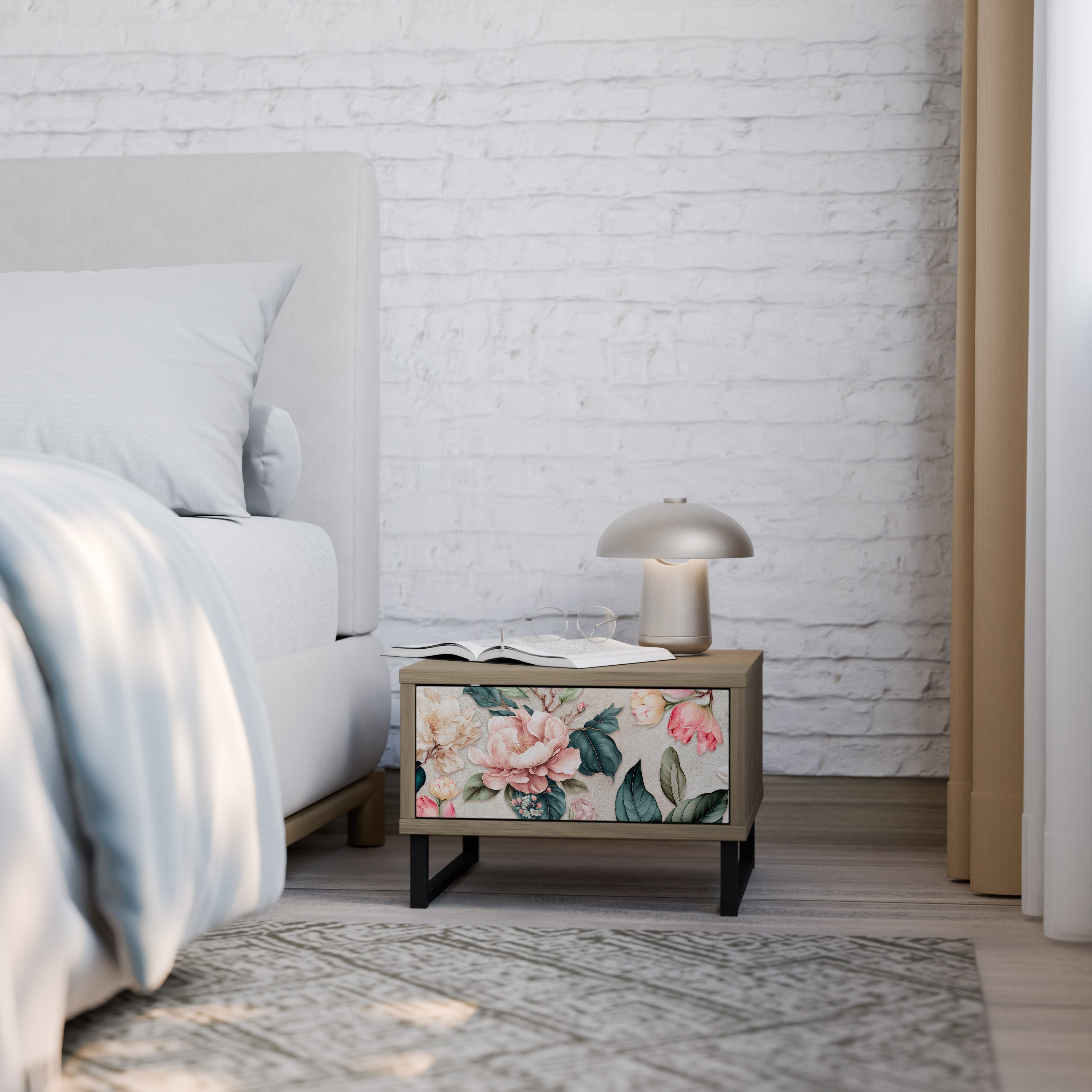 Table de chevet FLORAL GRACE effet chêne