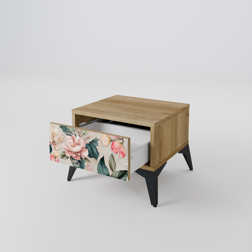 FLORAL GRACE Nightstand in Oak Effect