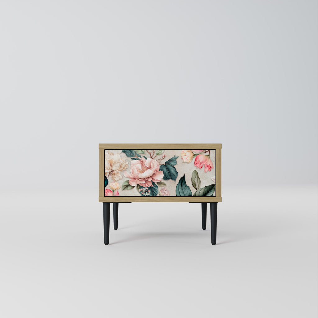 FLORAL GRACE Nightstand in Oak Effect