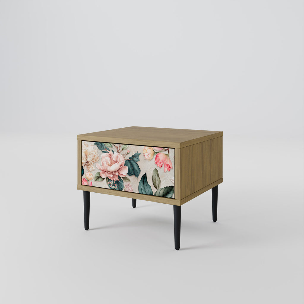 FLORAL GRACE Nightstand in Oak Effect