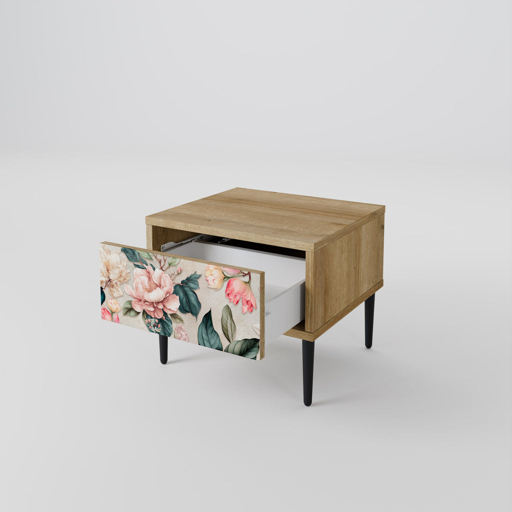 FLORAL GRACE Nightstand in Oak Effect