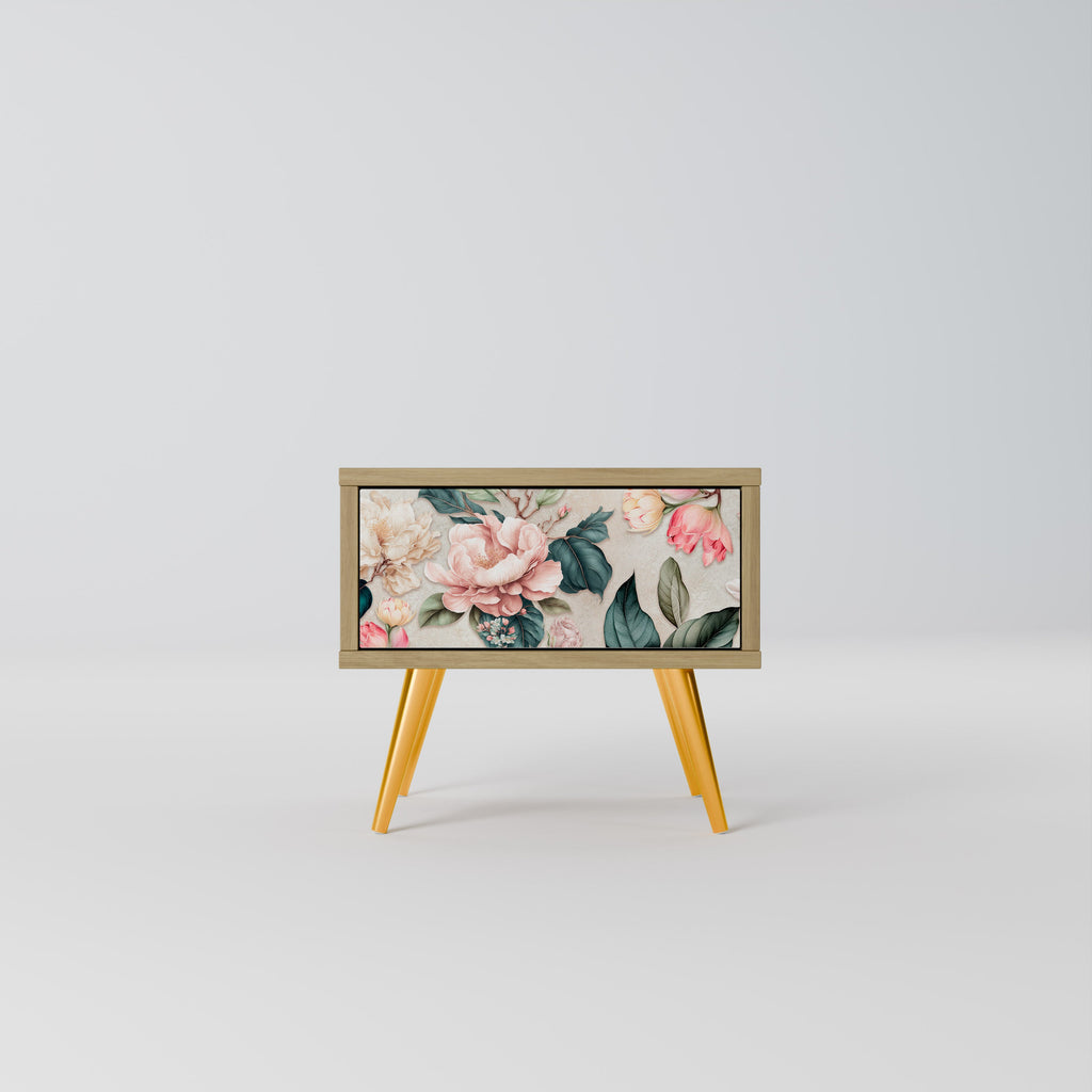 FLORAL GRACE Nightstand in Oak Effect