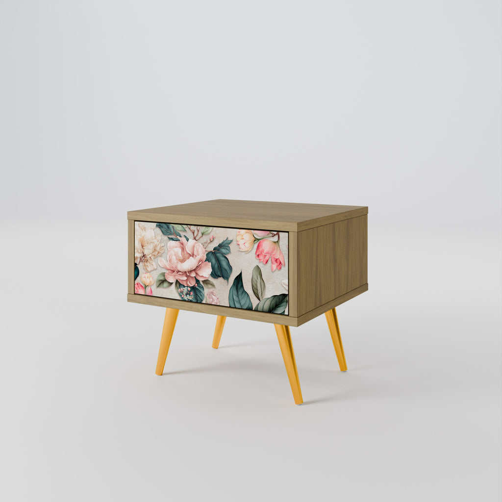 FLORAL GRACE Nightstand in Oak Effect