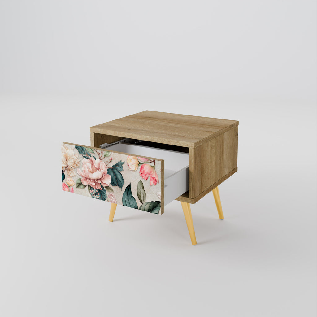 FLORAL GRACE Nightstand in Oak Effect