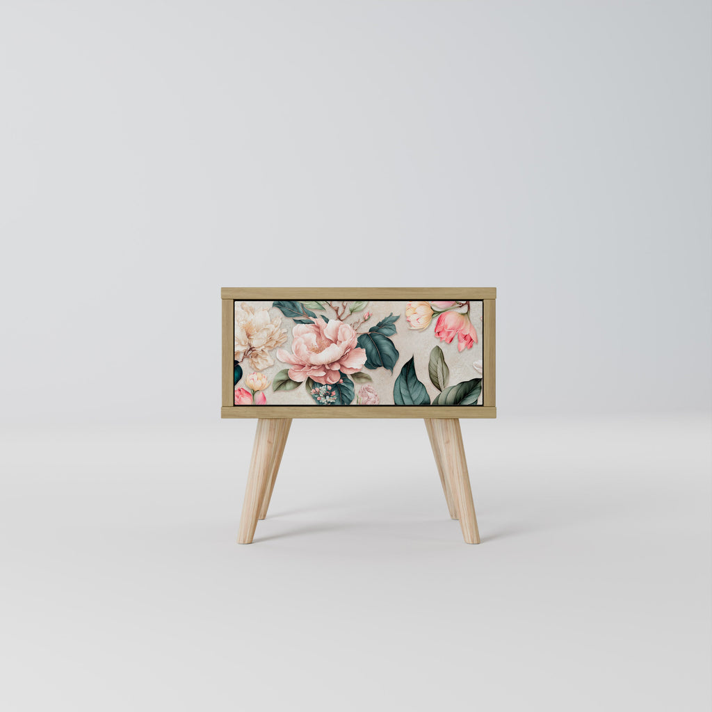 FLORAL GRACE Nightstand in Oak Effect