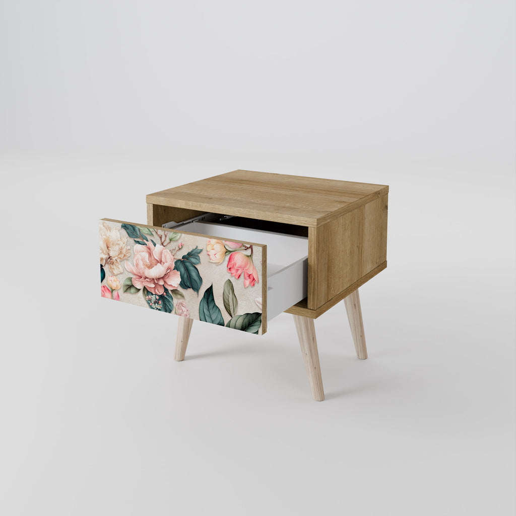 FLORAL GRACE Nightstand in Oak Effect