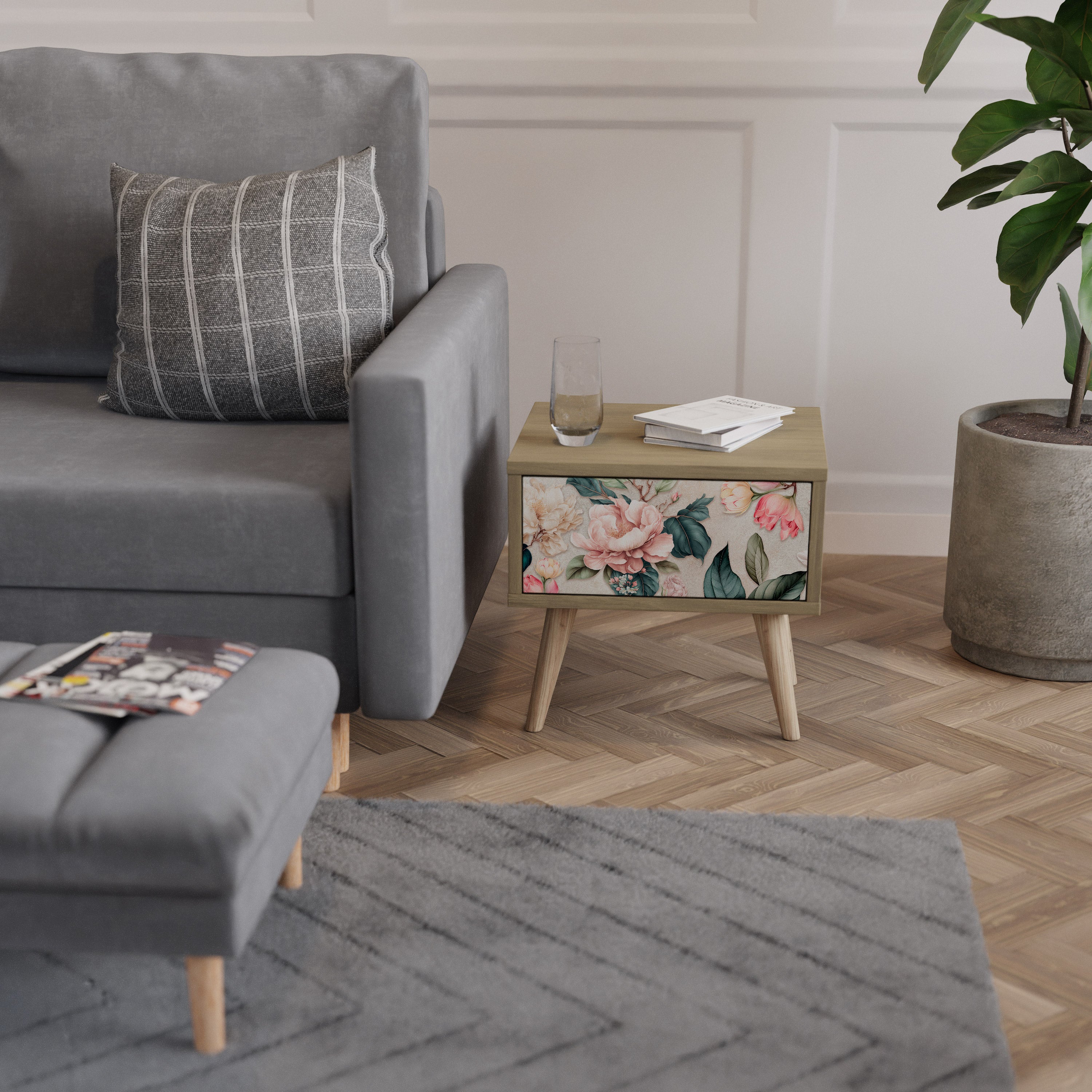 Table de chevet FLORAL GRACE effet chêne