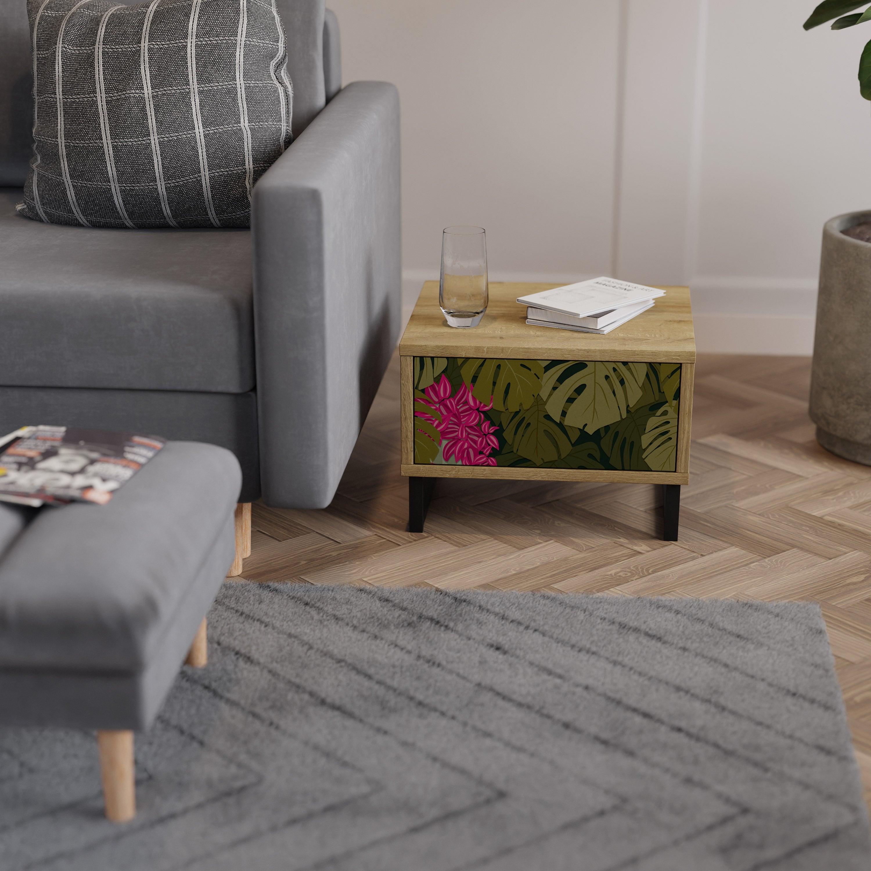 Table de chevet TROPICAL BEAUTY effet chêne