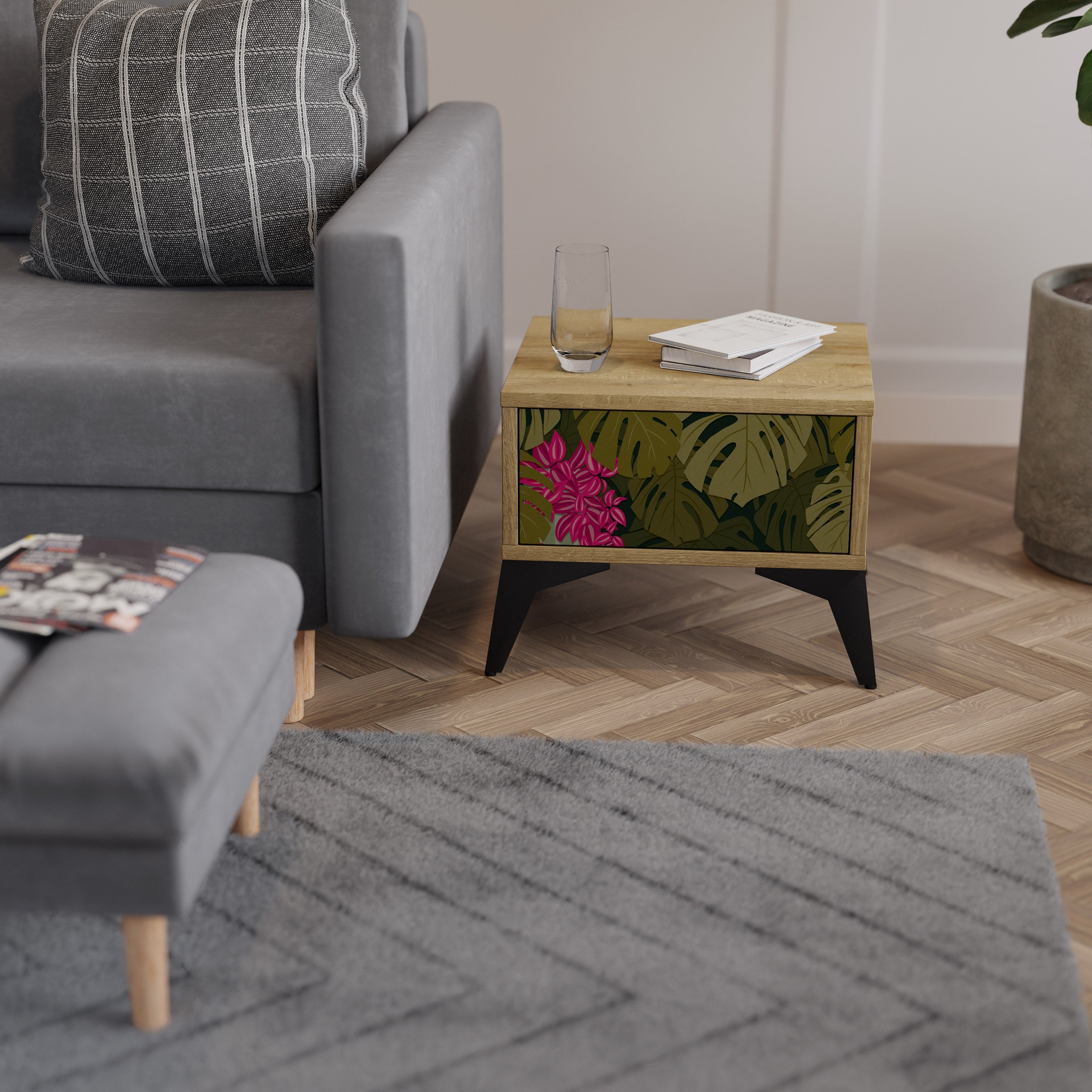 Table de chevet TROPICAL BEAUTY effet chêne