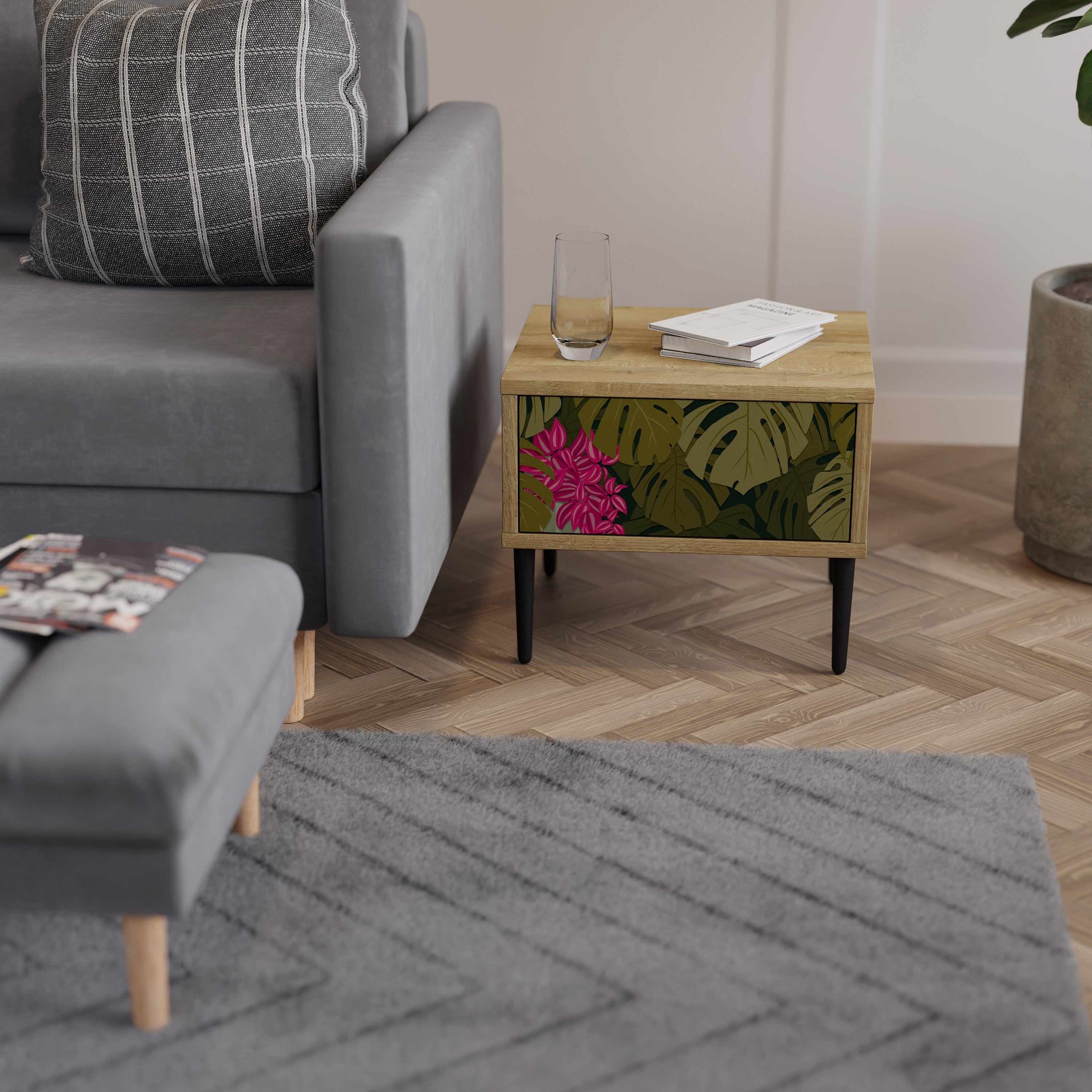 Table de chevet TROPICAL BEAUTY effet chêne