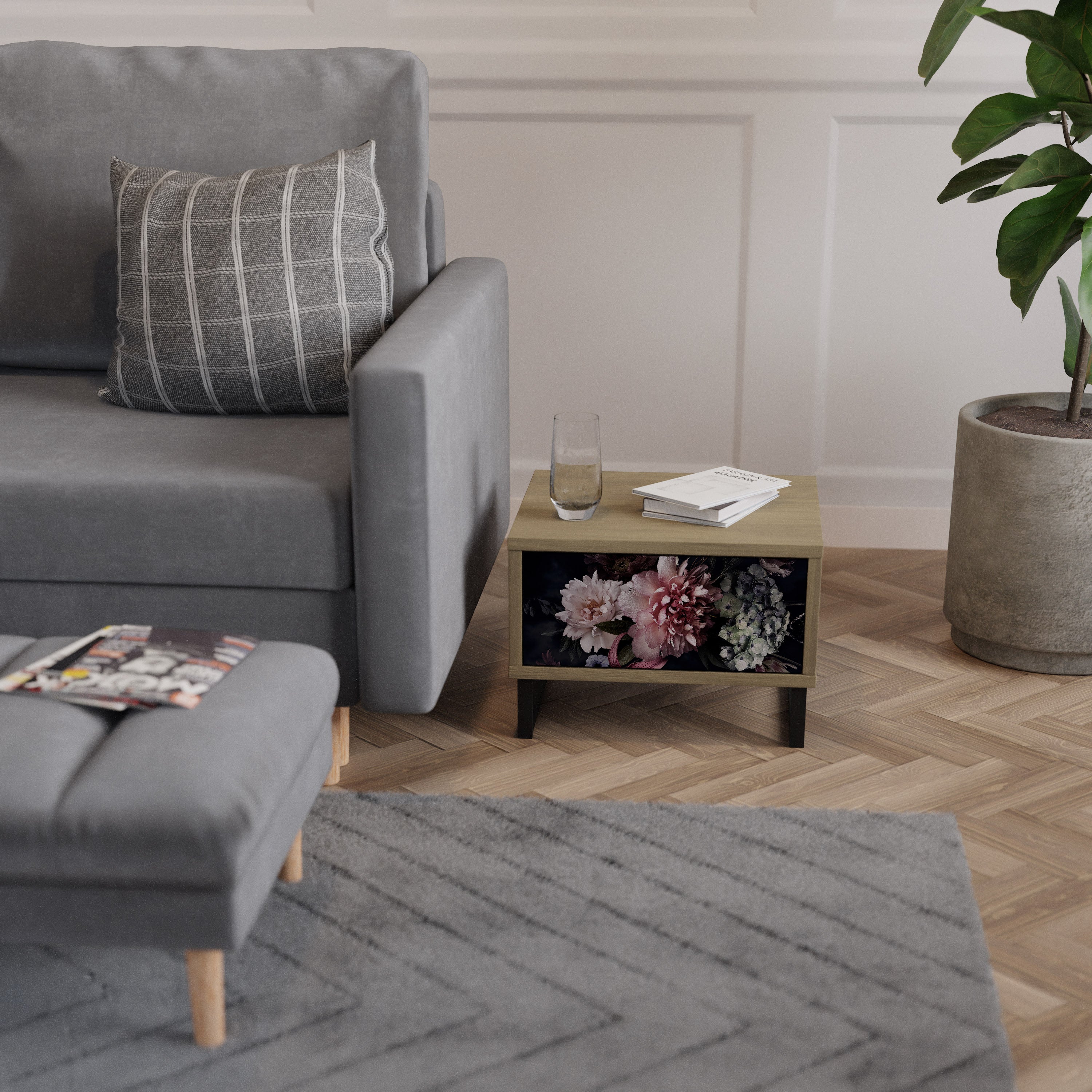 Table de chevet PURE BLOSSOM effet chêne