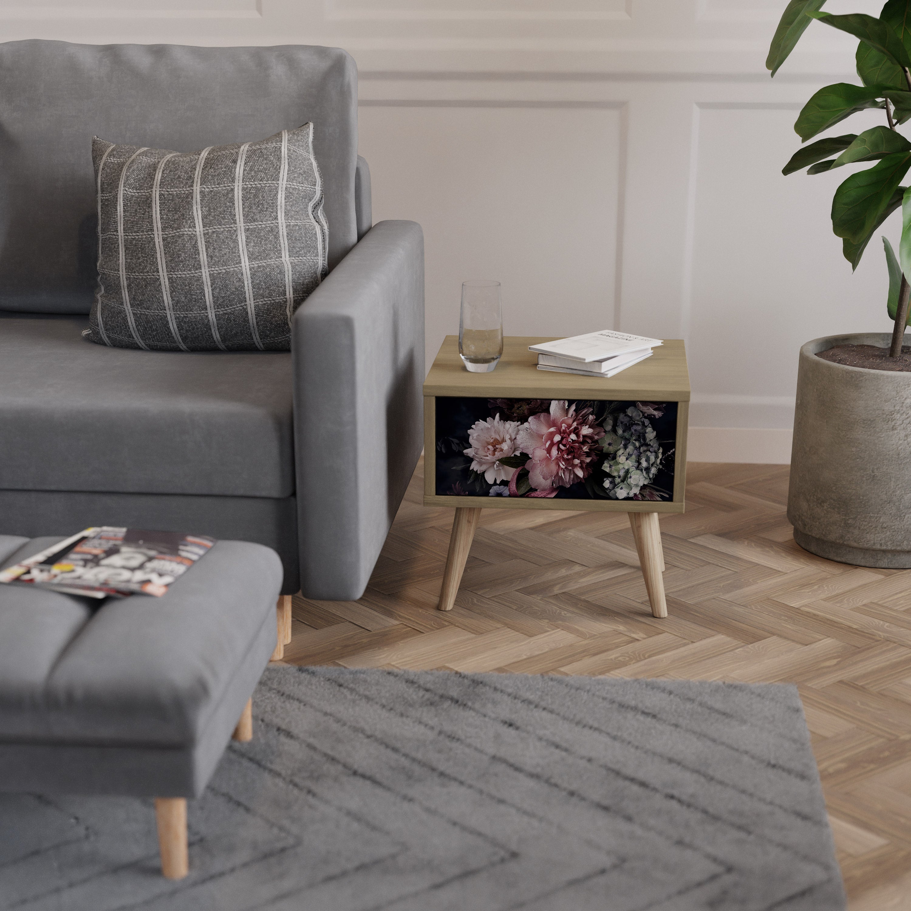 Table de chevet PURE BLOSSOM effet chêne