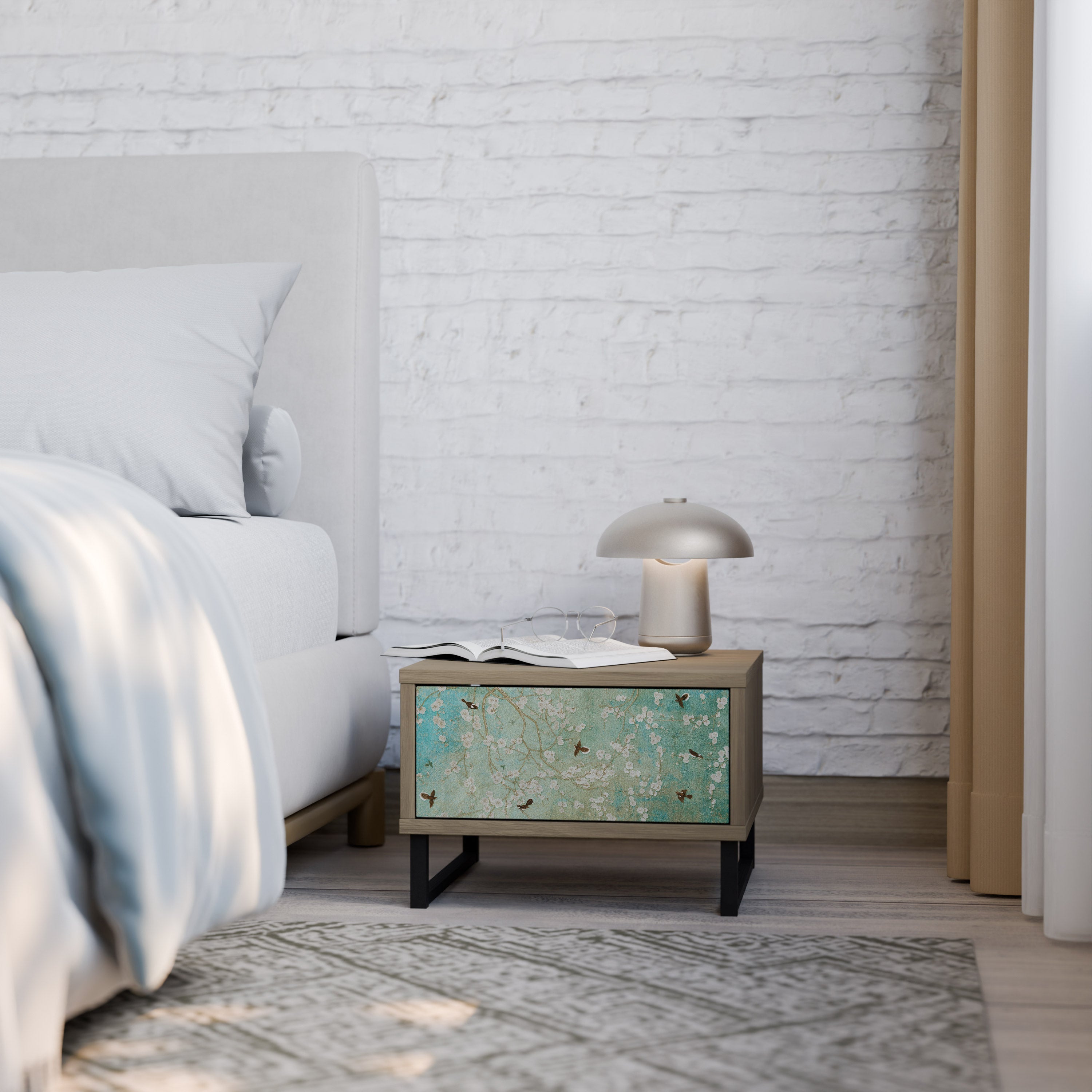 Table de chevet BLOOMING CHARM effet chêne