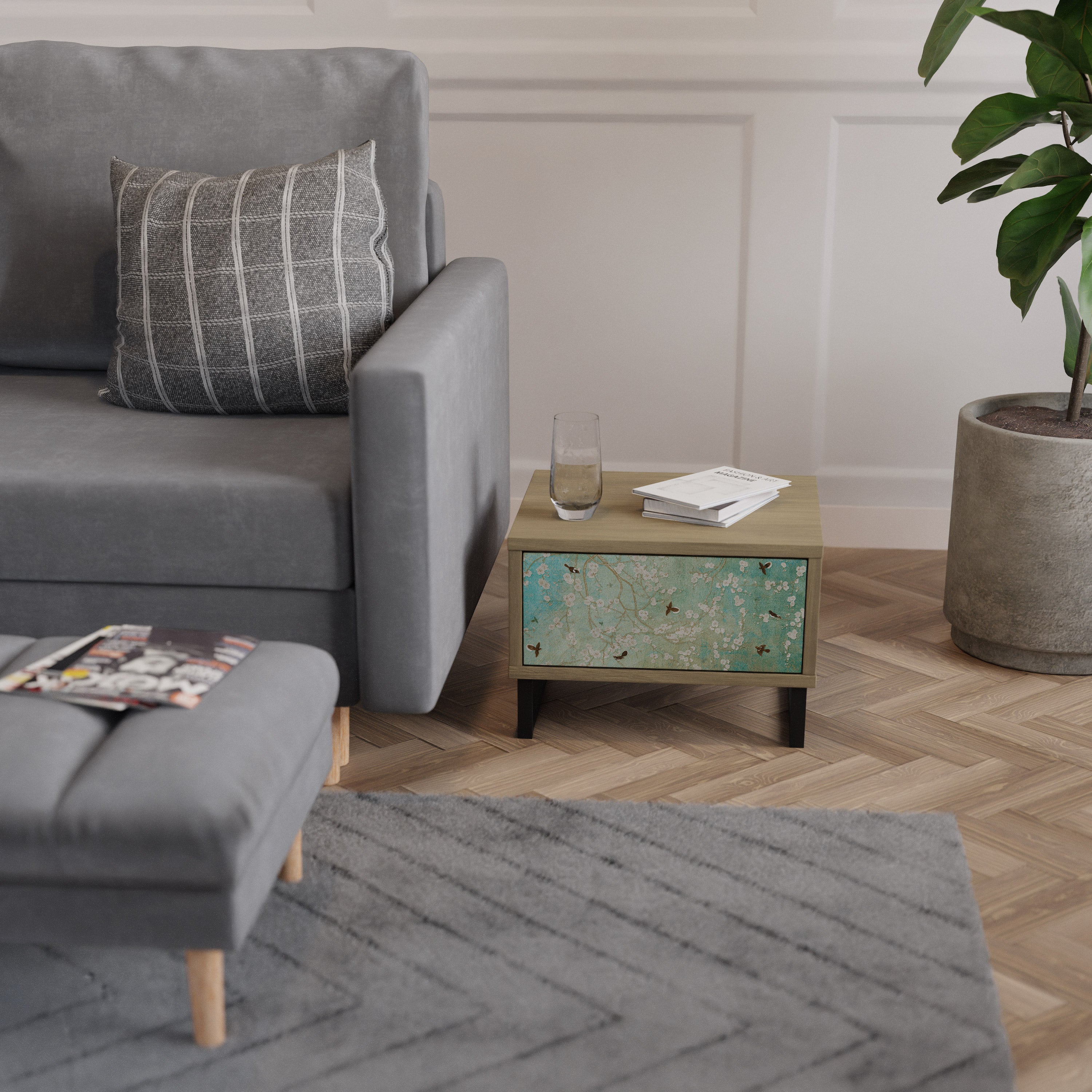 Table de chevet BLOOMING CHARM effet chêne