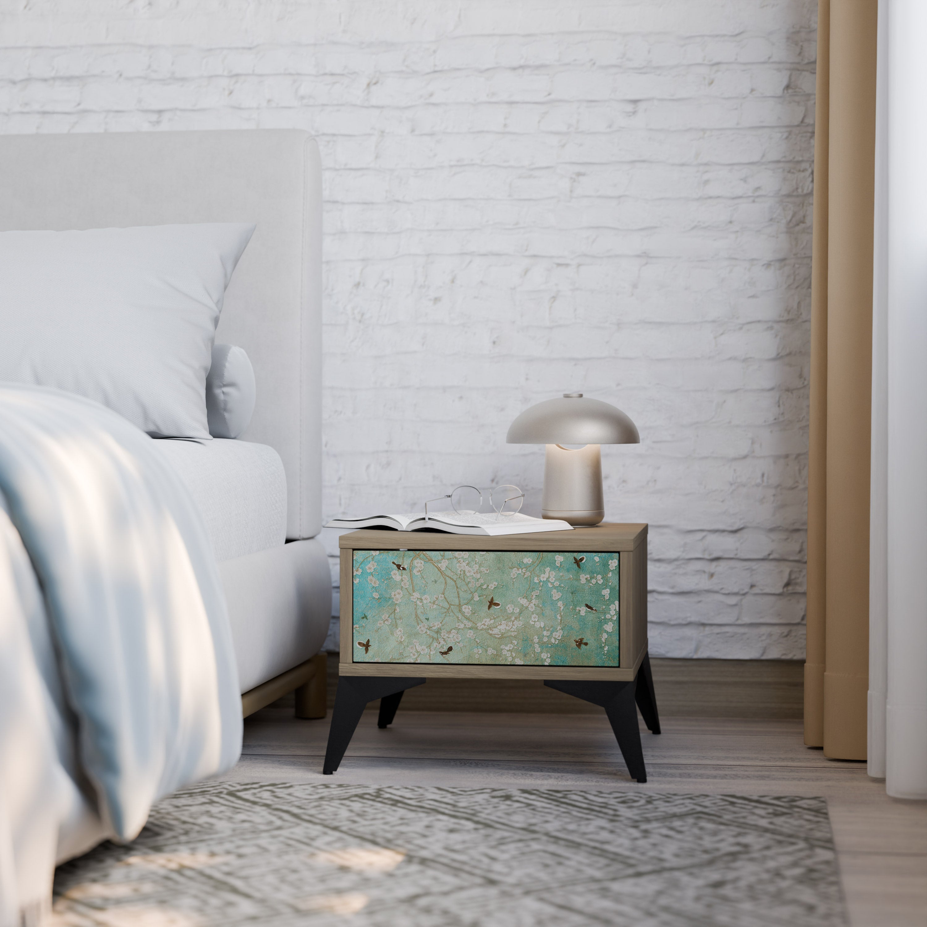 Table de chevet BLOOMING CHARM effet chêne