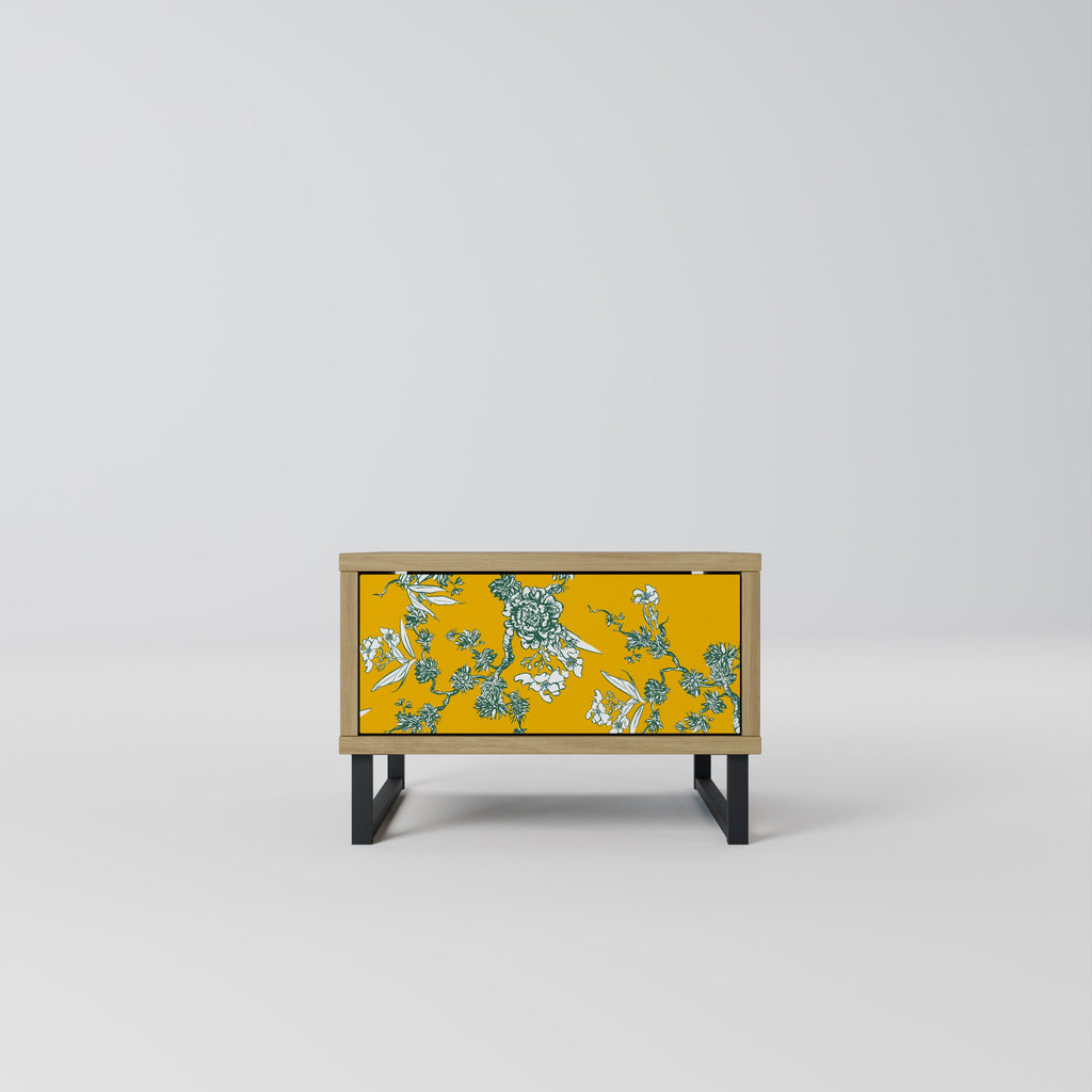YELLOW CHINOISERIE Nightstand in Oak Effect