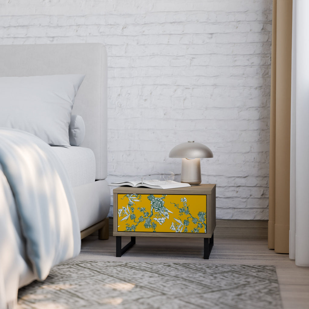 YELLOW CHINOISERIE Nightstand in Oak Effect