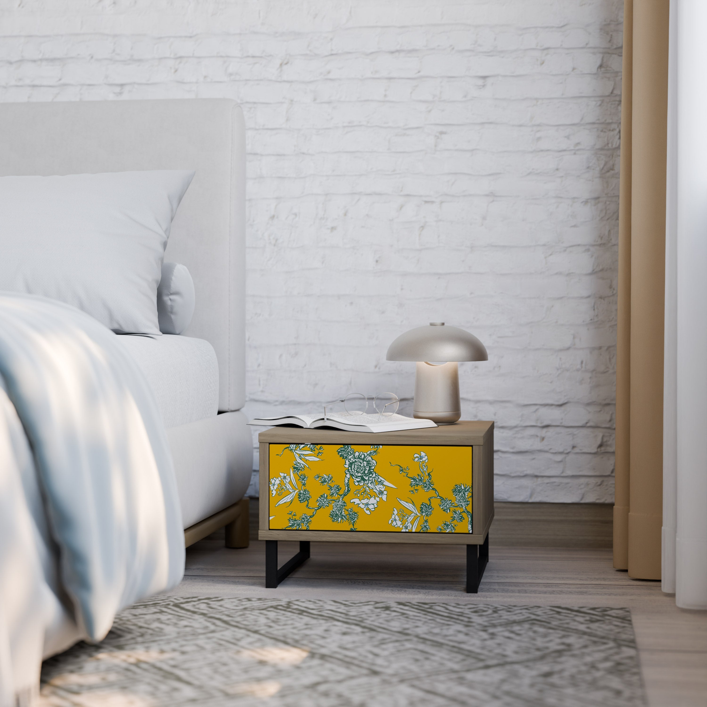 Table de chevet YELLOW CHINOISERIE effet chêne