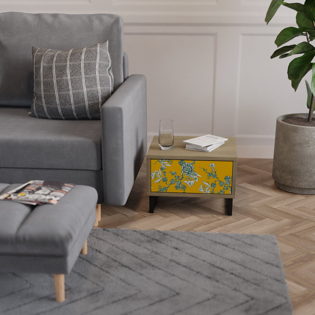 YELLOW CHINOISERIE Nightstand in Oak Effect