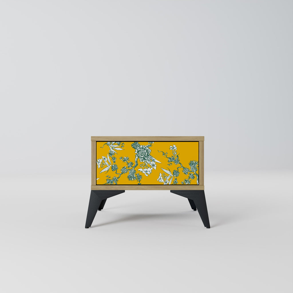 YELLOW CHINOISERIE Nightstand in Oak Effect