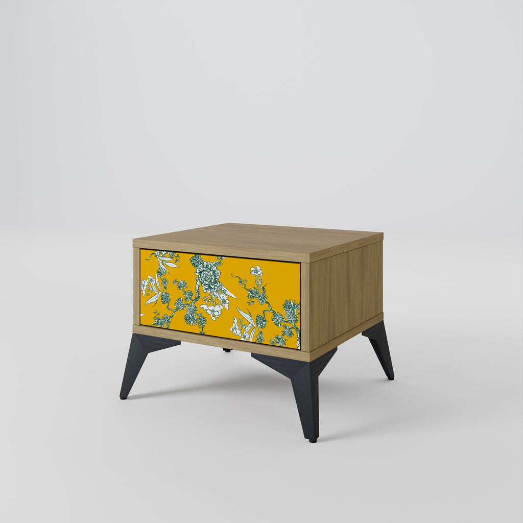 YELLOW CHINOISERIE Nightstand in Oak Effect