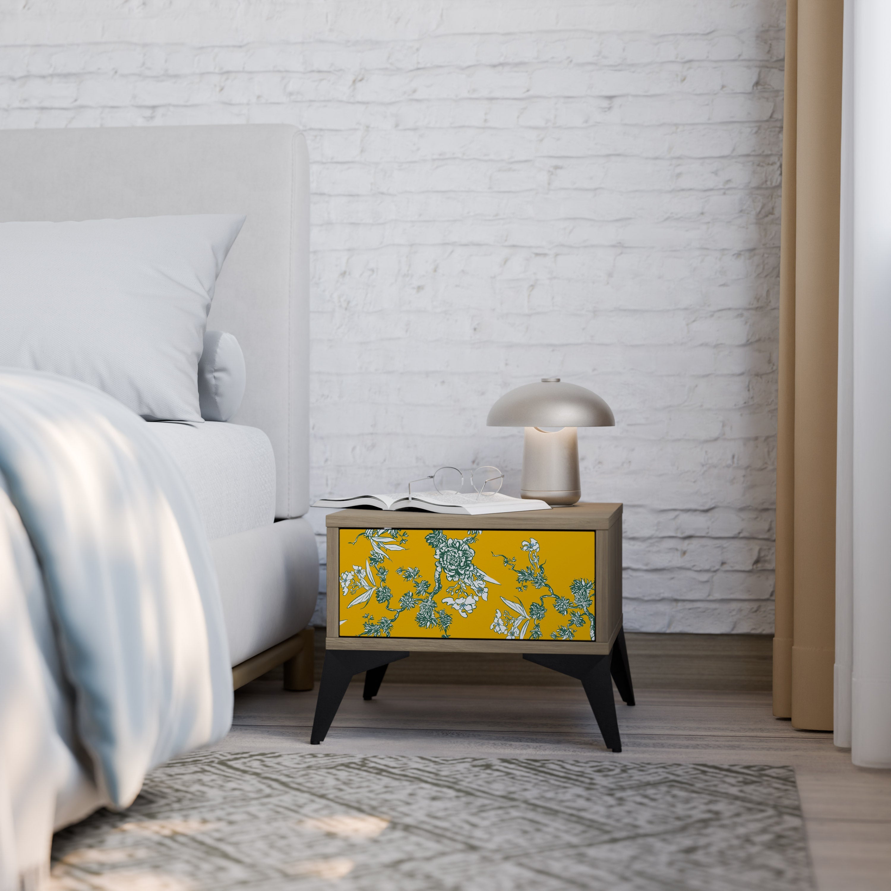 Table de chevet YELLOW CHINOISERIE effet chêne