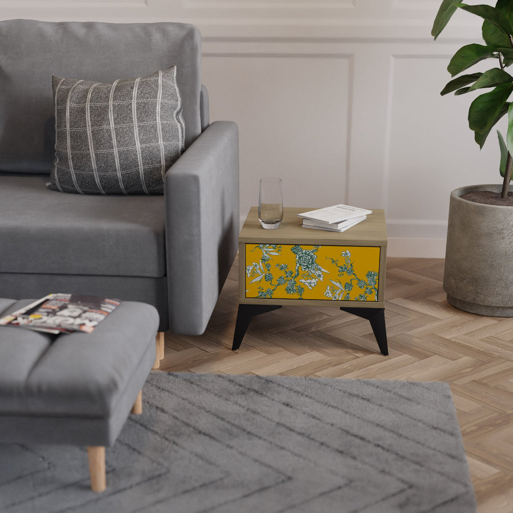 YELLOW CHINOISERIE Nightstand in Oak Effect