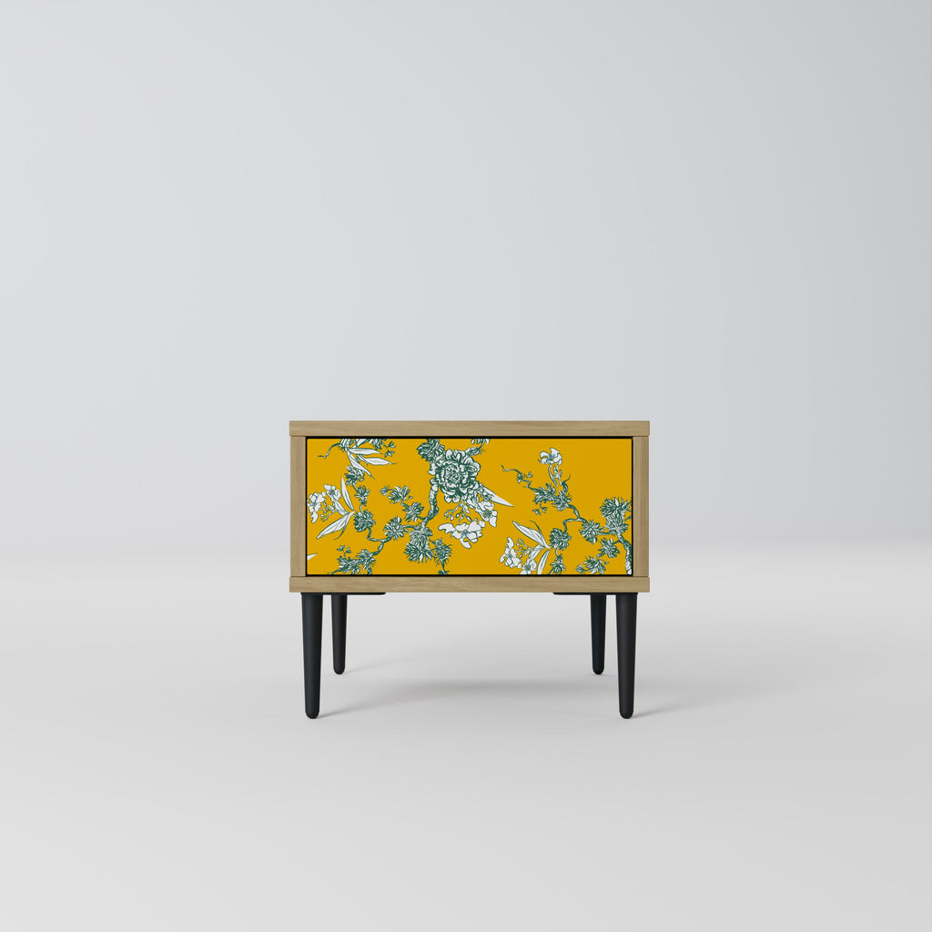 YELLOW CHINOISERIE Nightstand in Oak Effect