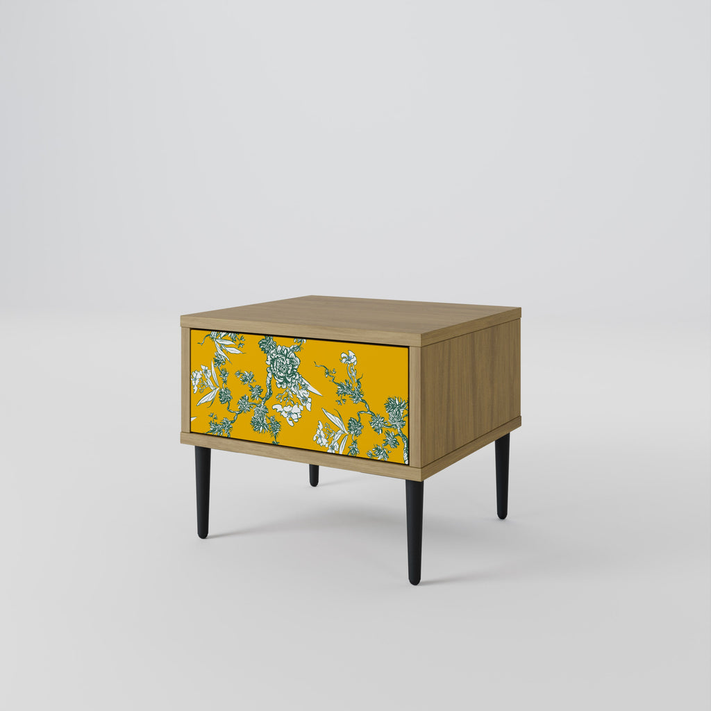 YELLOW CHINOISERIE Nightstand in Oak Effect