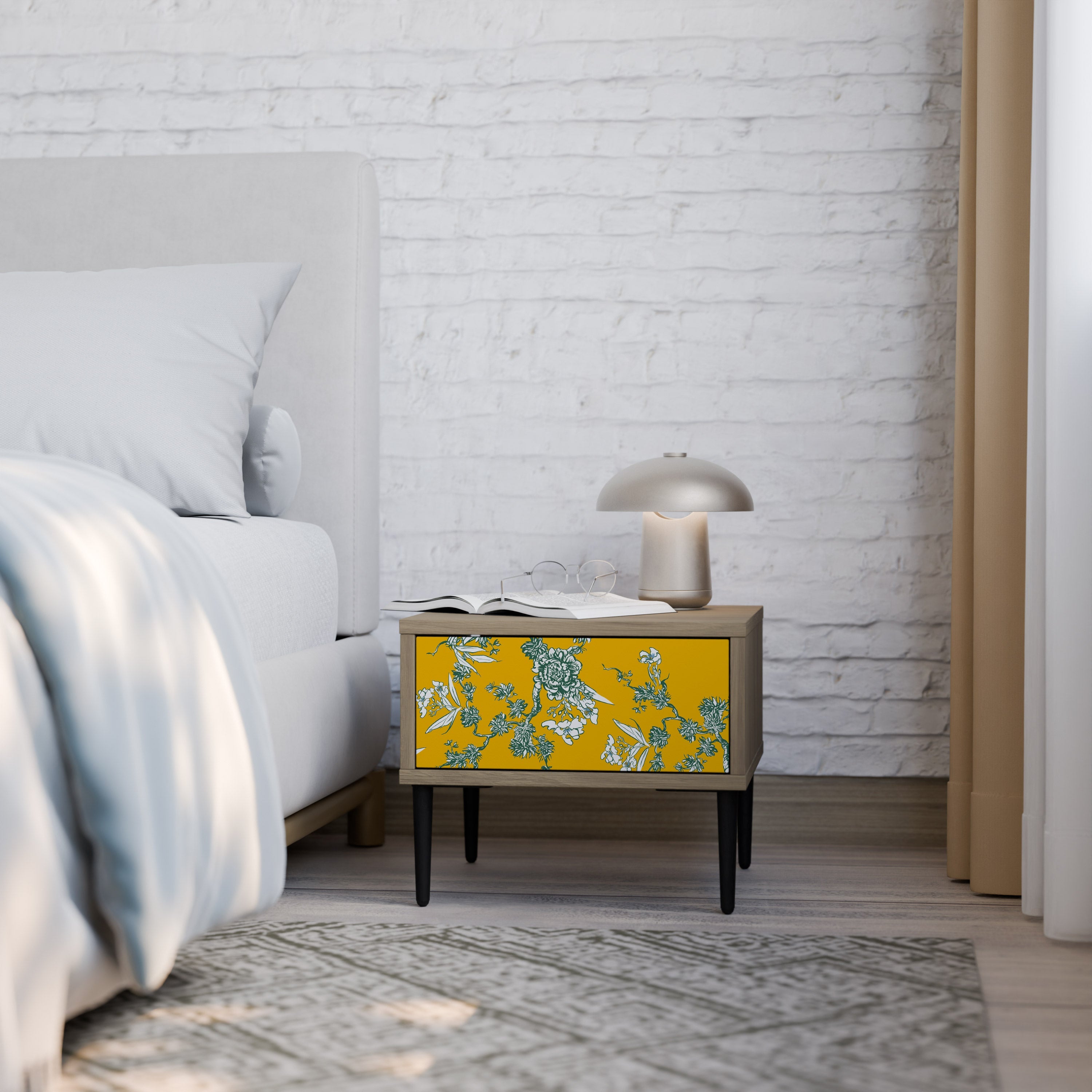 Table de chevet YELLOW CHINOISERIE effet chêne
