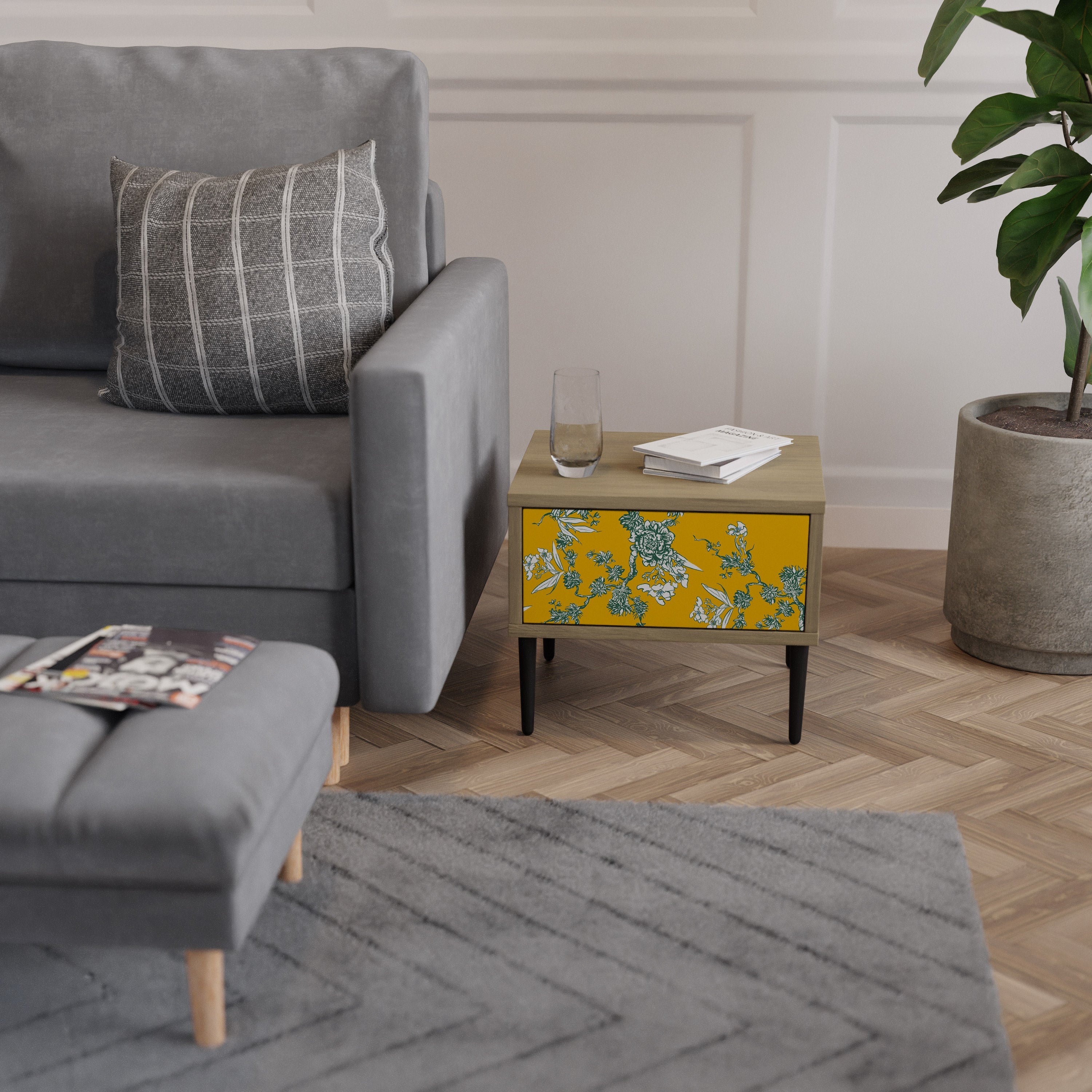 Table de chevet YELLOW CHINOISERIE effet chêne