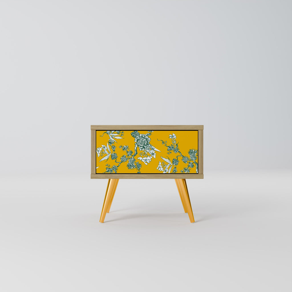 YELLOW CHINOISERIE Nightstand in Oak Effect