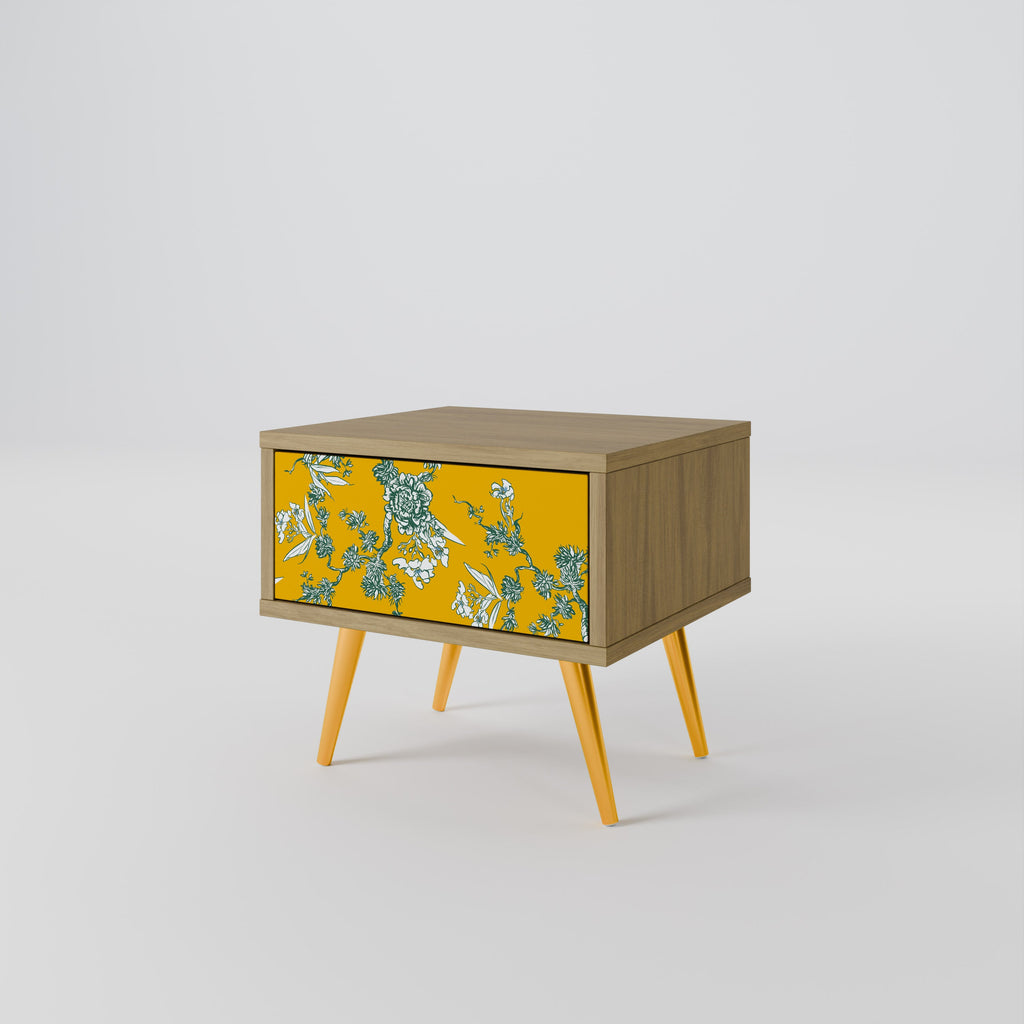 YELLOW CHINOISERIE Nightstand in Oak Effect