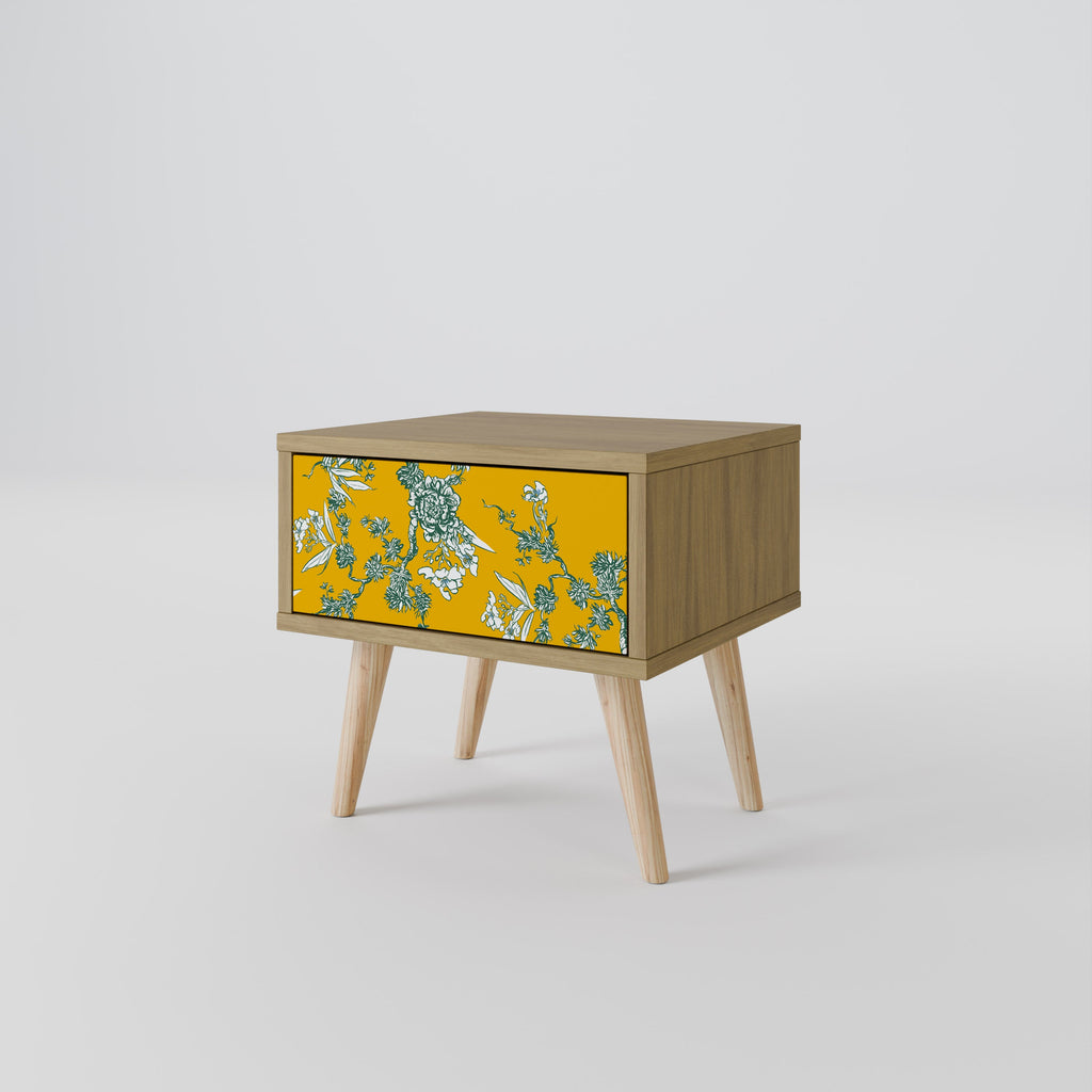 YELLOW CHINOISERIE Nightstand in Oak Effect