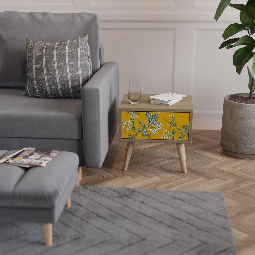 YELLOW CHINOISERIE Nightstand in Oak Effect