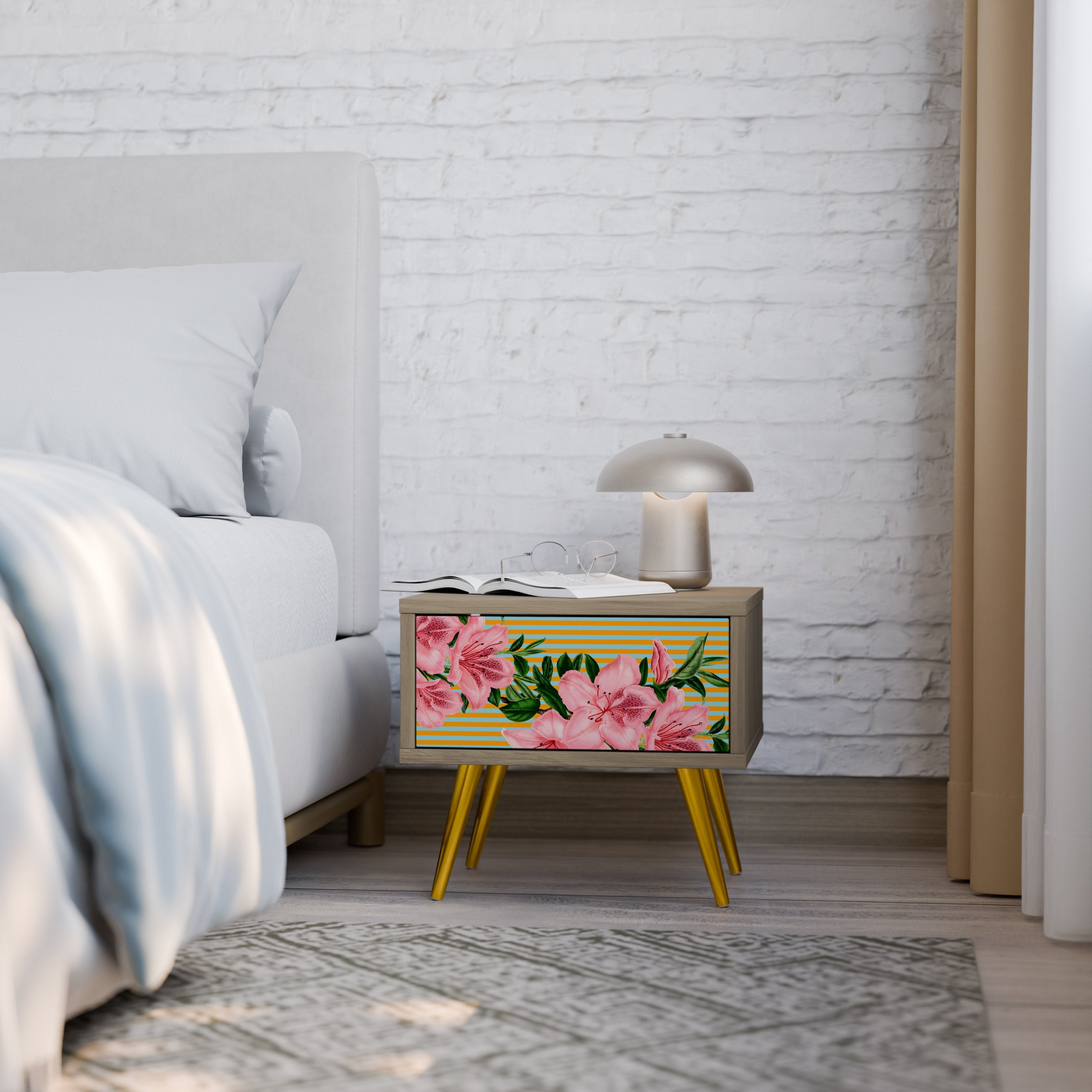 Table de chevet FRAGILE BEAUTY effet chêne