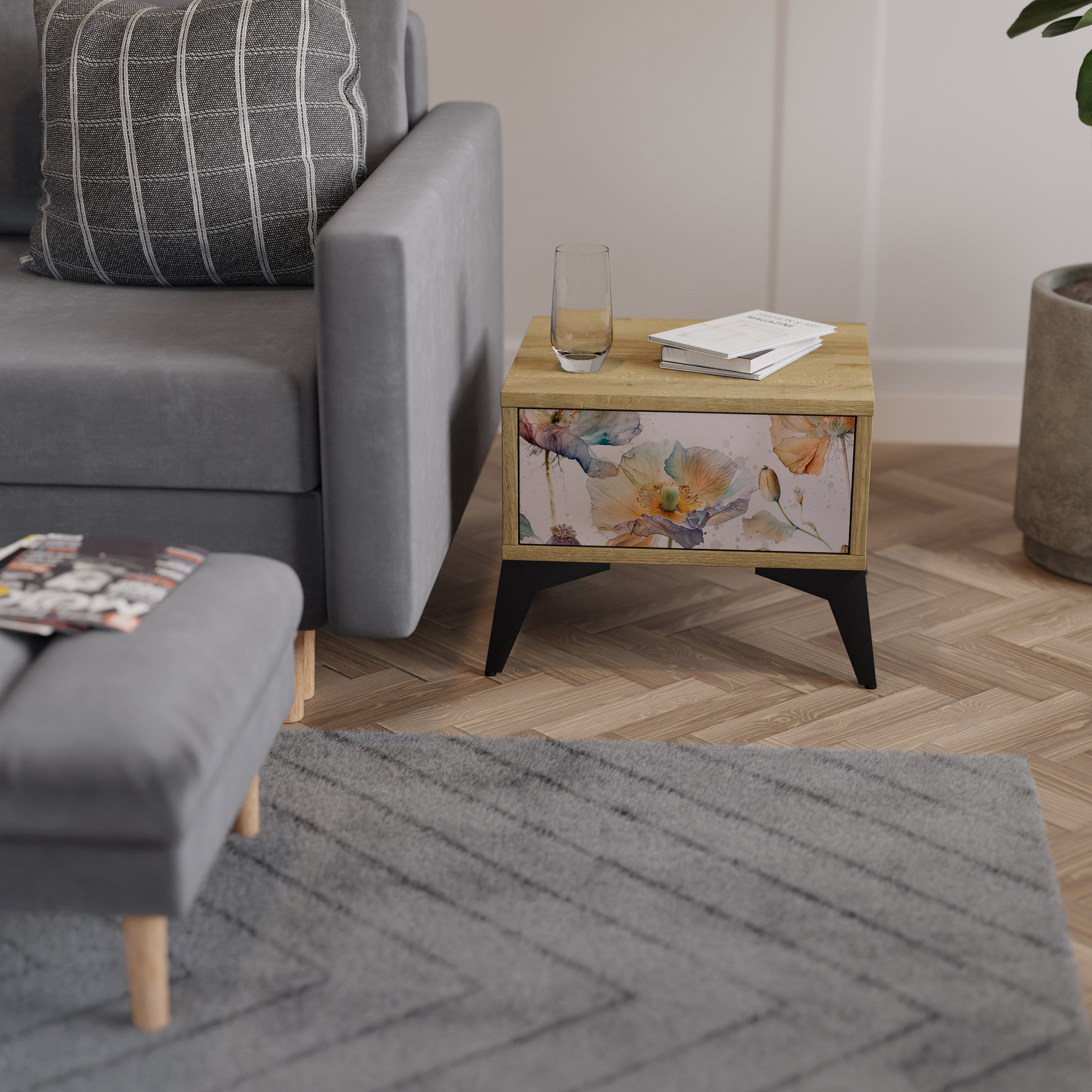 Table de chevet SOFTEN POPPY effet chêne